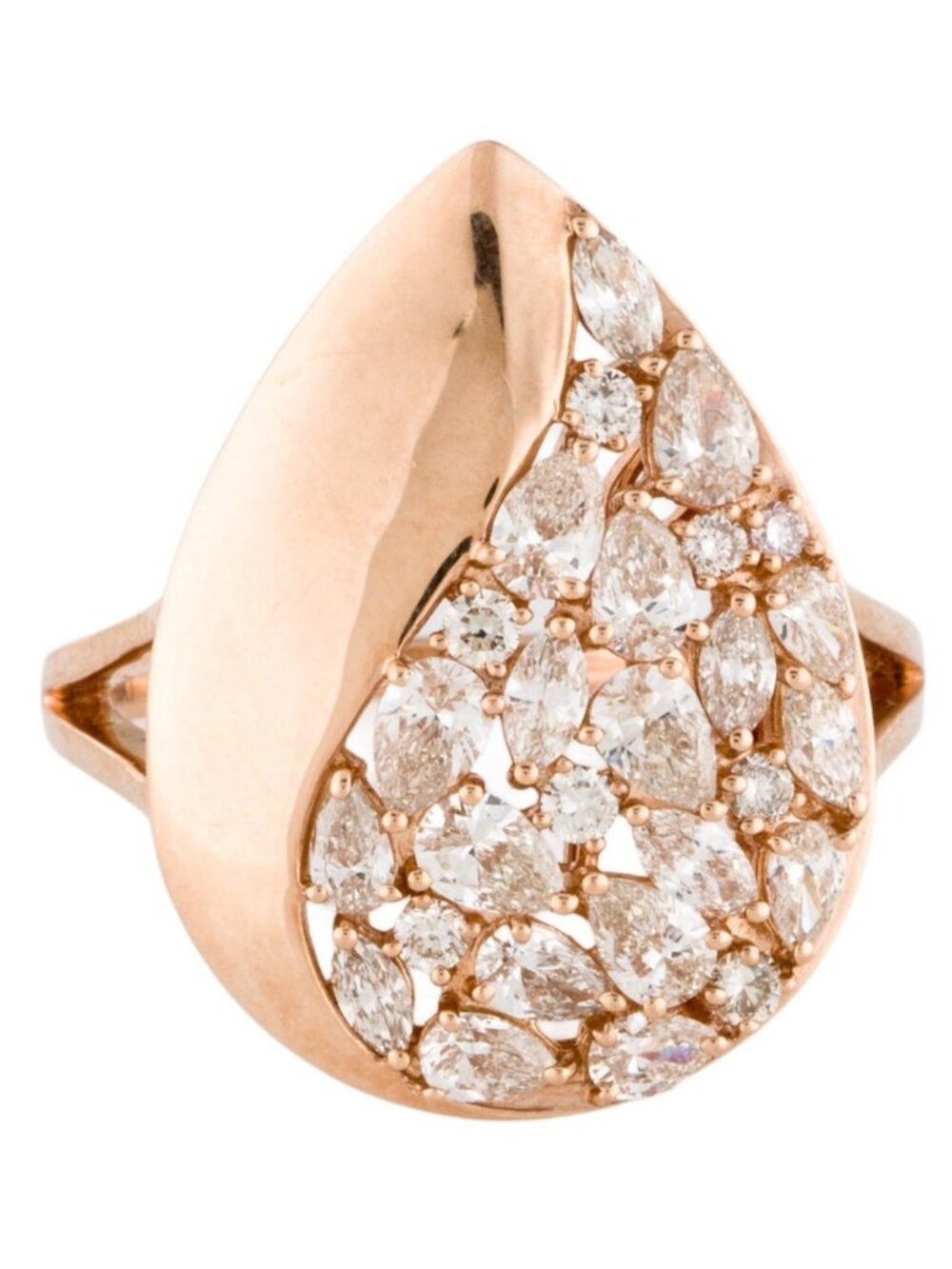 LE VIAN 14K 585 ROSE GOLD 1.27CTW DIAMOND TEARDROP NWT COCKTAIL RING